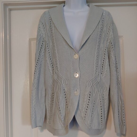 Lauren Ralph Lauren Sweaters - Lauren Ralph Lauren Pale Blue Cable Knit Long Sleeve Linen Button Sweater XL